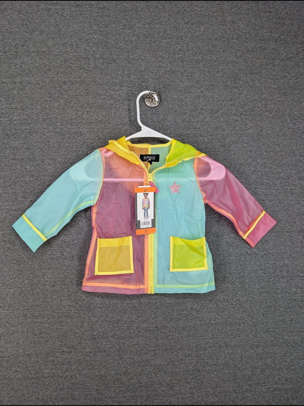 Children's Buffalo Rain Jacket - Pastel Multi-Color Hooded Windbreaker